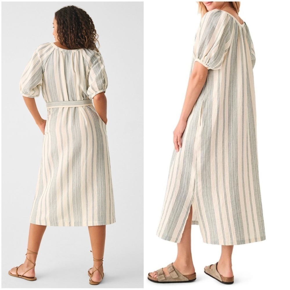 FAHERTY Boho Minimalist Oversized Carmel Dream Stripe Gauze Midi Dress Sz S NWT - Picture 10 of 14